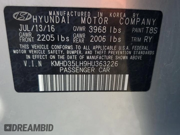 2017 Hyundai Elantra с VIN KMHD35LH9HU363226, выставлен на аукционе Copart как лот 59772755 с пробегом 89 968 миль миль и Списание • Salvage title. История ставок и продаж доступна на DreamBid. Изображение 13.