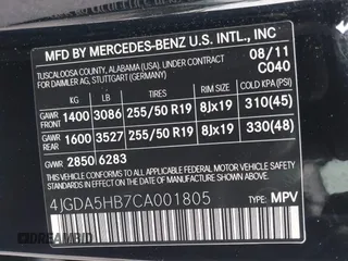 2012 Mercedes-Benz M 350 with VIN 4JGDA5HB7CA001805, listed as a IAAI auction lot 42450008 with 112,020 mi miles and . Bid and sale history available at DreamBid. Image 9.