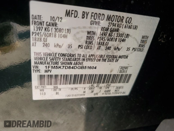 2013 Ford Explorer XLT with VIN 1FM5K7D84DGB51604, listed as a Copart auction lot 43856505 with 106,179 mi miles and Salvage Title. Bid and sale history available at DreamBid. Image 13.