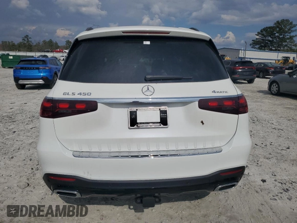 2025 Mercedes-Benz GLS with VIN 4JGFF5KE0SB332070, listed as a Copart auction lot 48843365 with 7 mi miles and Salvage Title. Bid and sale history available at carsss.com. Image 6.