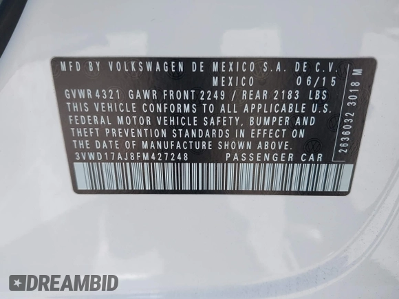2015 Volkswagen Jetta SE z VIN 3VWD17AJ8FM427248, wystawiony jako IAAI lot #41982151 z przebiegiem 56 526 mil mil oraz . Historia ofert i sprzedaży dostępna na DreamBid. Obrazek 9.
