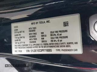 2023 Tesla Model 3 Performance z VIN 5YJ3E1EC3PF716085, wystawiony jako IAAI lot #41911684 z przebiegiem 45 184 mil mil oraz . Historia ofert i sprzedaży dostępna na DreamBid. Obrazek 9.