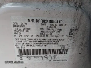 2024 Ford Maverick XL z VIN 3FTTW8A33RRA91751, wystawiony jako IAAI lot #42003873 z przebiegiem 28 962 mil mil oraz . Historia ofert i sprzedaży dostępna na DreamBid. Obrazek 9.