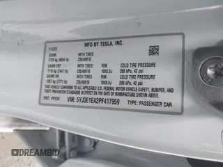 2023 Tesla Model 3 with VIN 5YJ3E1EA2PF417959, listed as a IAAI auction lot 42463853 with 22,736 mi miles and . Bid and sale history available at DreamBid. Image 9.