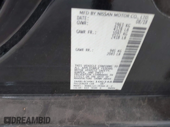 2019 Nissan Altima SR with VIN 1N4BL4CV4KC100348, listed as a IAAI auction lot 42116372 with 178,495 mi miles and . Bid and sale history available at carsss.com. Image 9.