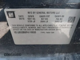 2015 Chevrolet Sonic LTZ with VIN 1G1JE6SB8F4116693, listed as a IAAI auction lot 42865997 with 102,961 mi miles and . Bid and sale history available at DreamBid. Image 9.