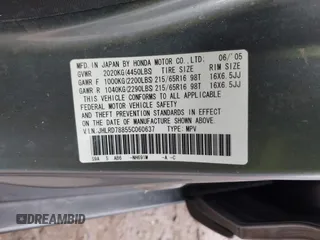 2005 Honda CR-V EX with VIN JHLRD78855C060637, listed as a IAAI auction lot 42079014 with 170,060 mi miles. Bid and sale history available at carsss.com. Image 9.