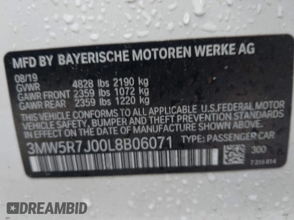 2020 BMW 3 Series 330i xDrive z VIN 3MW5R7J00L8B06071, wystawiony jako IAAI lot #42197554 z przebiegiem 96 677 mil mil oraz . Historia ofert i sprzedaży dostępna na DreamBid. Obrazek 9.