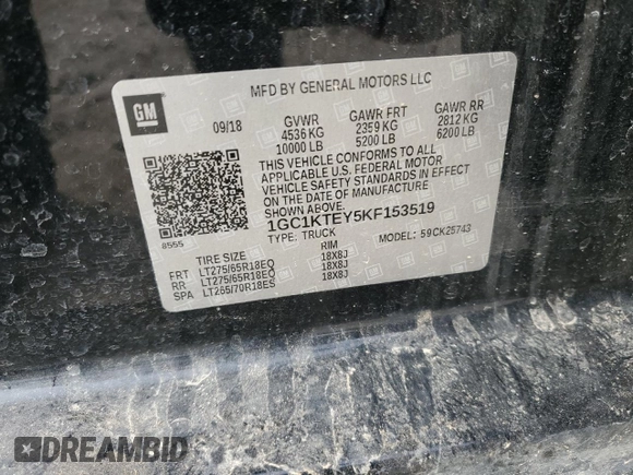 2019 Chevrolet Silverado 2500HD LTZ with VIN 1GC1KTEY5KF153519, listed as a Copart auction lot 71822324 with 94,987 mi miles and Salvage Title. Bid and sale history available at carsss.com. Image 12.