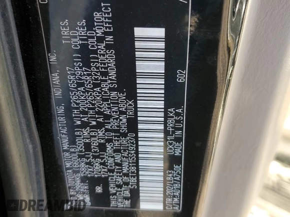 2005 Toyota Tundra Limited z VIN 5TBET38115S492370, wystawiony jako Copart lot #83779144 z przebiegiem Nie podano mil oraz Czysty tytuł • Clean title. Historia ofert i sprzedaży dostępna na DreamBid. Obrazek 12.