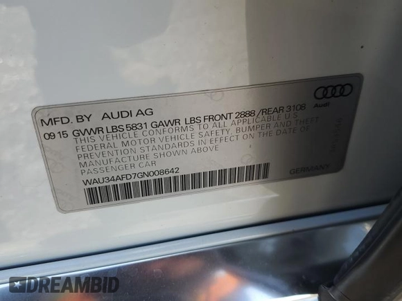 2016 Audi A8 3.0T with VIN WAU34AFD7GN008642, listed as a Copart auction lot 88980125 with 78,861 mi miles and Salvage title. Bid and sale history available at DreamBid. Image 15.