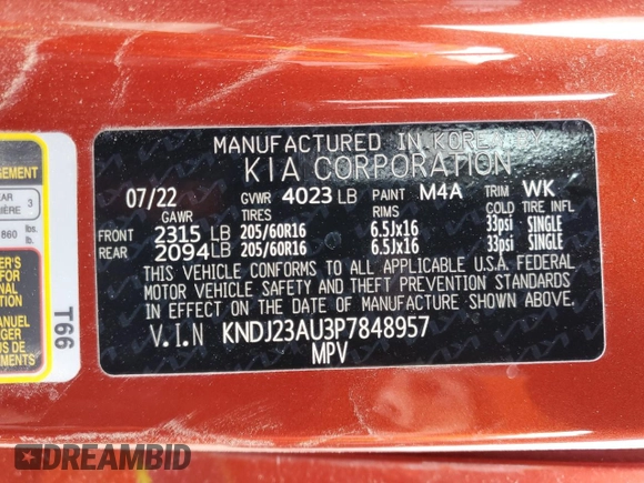 2023 Kia Soul LX with VIN KNDJ23AU3P7848957, listed as a Copart auction lot 48586125 with 18,588 mi miles and Salvage Title. Bid and sale history available at DreamBid. Image 15.