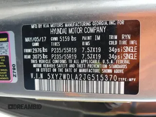 2018 Hyundai Santa Fe Ultimate with VIN 5XYZWDLA2JG515370, listed as a Copart auction lot 47178355 with Not provided miles and Salvage title. Bid and sale history available at DreamBid. Image 15.