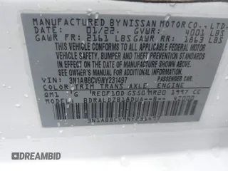 2022 Nissan Sentra SV with VIN 3N1AB8CV9NY231497, listed as a IAAI auction lot 42015906 with 31,792 mi miles and . Bid and sale history available at DreamBid. Image 9.
