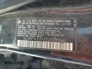 2002 BMW X5 3.0i with VIN 5UXFA53532LP39066, listed as a Copart auction lot 77736044 with 0 mi miles and Salvage Title. Bid and sale history available at carsss.com. Image 14.