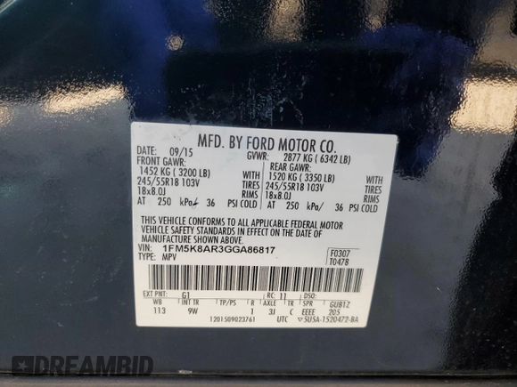 2016 Ford Police Interceptor Utility z VIN 1FM5K8AR3GGA86817, wystawiony jako Copart lot #56731755 z przebiegiem Nie podano mil oraz Szkoda całkowita • Salvage title. Historia ofert i sprzedaży dostępna na DreamBid. Obrazek 14.