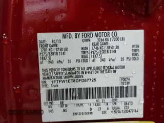 2013 Ford F-150 XL with VIN 1FTFW1ET8DFD87725, listed as a Copart auction lot 45722325 with 155,917 mi miles and Salvage Title. Bid and sale history available at carsss.com. Image 13.