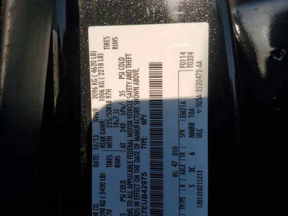 2014 Ford Escape SE with VIN 1FMCU0GX7EUB42975, listed as a Copart auction lot 52605765 with 138,523 mi miles and Salvage Title. Bid and sale history available at DreamBid. Image 15.