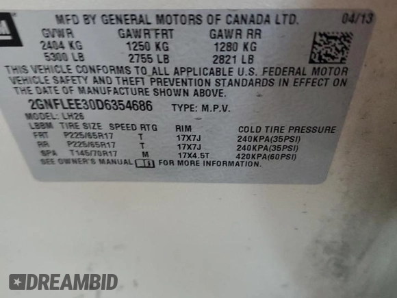2013 Chevrolet Equinox LT with VIN 2GNFLEE30D6354686, listed as a Copart auction lot 49858585 with 203,113 mi miles and Clean Title. Bid and sale history available at carsss.com. Image 13.