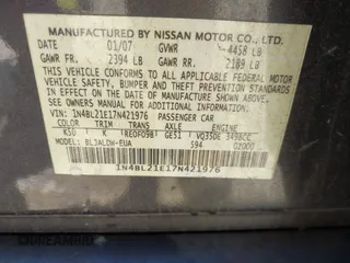 2007 Nissan Altima SL with VIN 1N4BL21E17N421976, listed as a IAAI auction lot 39146410 with 111,367 mi miles and . Bid and sale history available at DreamBid. Image 9.