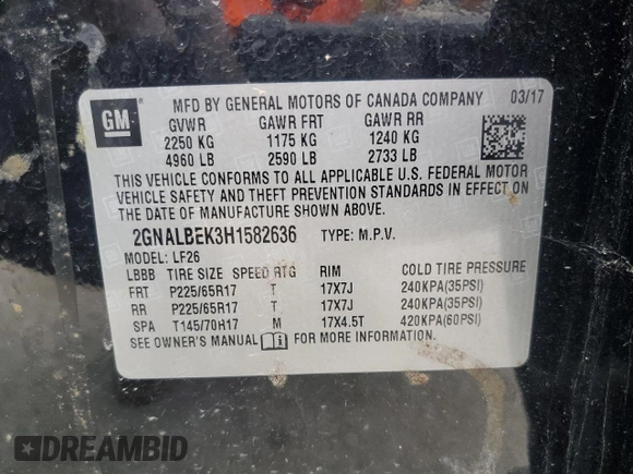 2017 Chevrolet Equinox LS z VIN 2GNALBEK3H1582636, wystawiony jako Copart lot #54898735 z przebiegiem 122 785 mil mil oraz Szkoda całkowita • Salvage title. Historia ofert i sprzedaży dostępna na DreamBid. Obrazek 14.