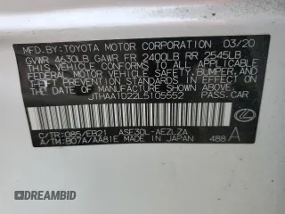 2020 Lexus IS 300 with VIN JTHAA1D22L5105552, listed as a Copart auction lot 76904084 with 50,364 mi miles and Salvage title. Bid and sale history available at DreamBid. Image 12.
