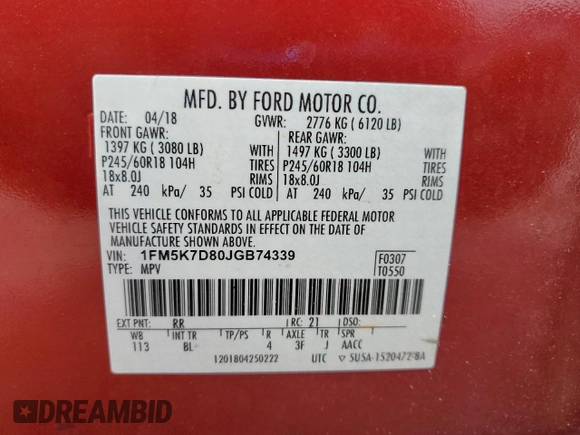 2018 Ford Explorer XLT z VIN 1FM5K7D80JGB74339, wystawiony jako Copart lot #60812125 z przebiegiem 113 620 mil mil oraz Szkoda całkowita • Salvage title. Historia ofert i sprzedaży dostępna na DreamBid. Obrazek 14.