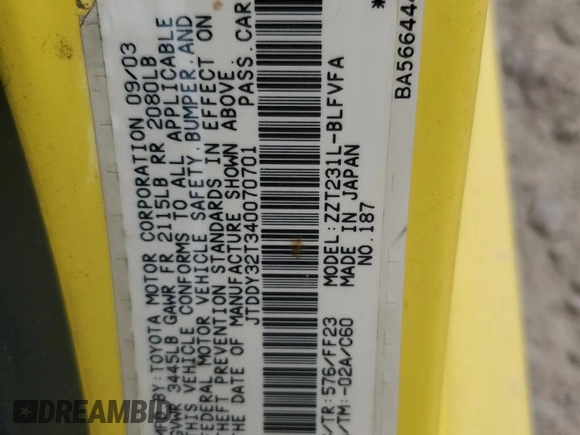 2004 Toyota Celica GTS z VIN JTDDY32T340070701, wystawiony jako Copart lot #72808134 z przebiegiem 151 534 mil mil oraz Szkoda całkowita • Salvage title. Historia ofert i sprzedaży dostępna na DreamBid. Obrazek 13.