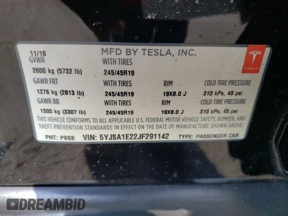 2018 Tesla Model S 75D with VIN 5YJSA1E22JF291142, listed as a Copart auction lot 65682055 with 126,212 mi miles and Salvage title. Bid and sale history available at DreamBid. Image 12.