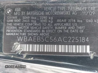 2010 BMW 6 Series 650i with VIN WBAEB5C56AC225184, listed as a IAAI auction lot 41698550 with 105,648 mi miles and . Bid and sale history available at carsss.com. Image 9.