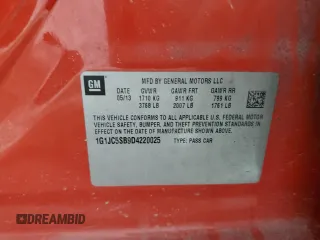 2013 Chevrolet Sonic LT with VIN 1G1JC5SB9D4220025, listed as a Copart auction lot 49413435 with 96,320 mi miles and Salvage Title. Bid and sale history available at DreamBid. Image 12.