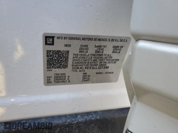 2020 GMC Terrain Denali with VIN 3GKALXEX1LL327349, listed as a Copart auction lot 51839235 with 67,088 mi miles and Salvage title. Bid and sale history available at DreamBid. Image 12.