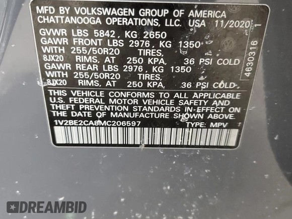 2021 Volkswagen Atlas SEL with VIN 1V2BE2CA8MC206597, listed as a Copart auction lot 88786045 with 73,288 mi miles and Salvage title. Bid and sale history available at DreamBid. Image 14.