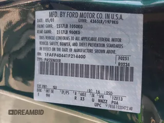 2001 Ford Mustang Standard с VIN 1FAFP40441F214400, выставлен на аукционе IAAI как лот 41947416 с пробегом 103 170 миль миль и . История ставок и продаж доступна на DreamBid. Изображение 9.
