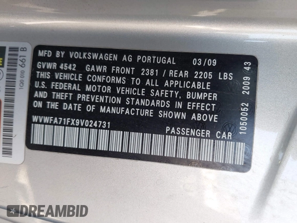 2009 Volkswagen Eos Lux with VIN WVWFA71FX9V024731, listed as a IAAI auction lot 42047754 with 112,942 mi miles and . Bid and sale history available at DreamBid. Image 9.