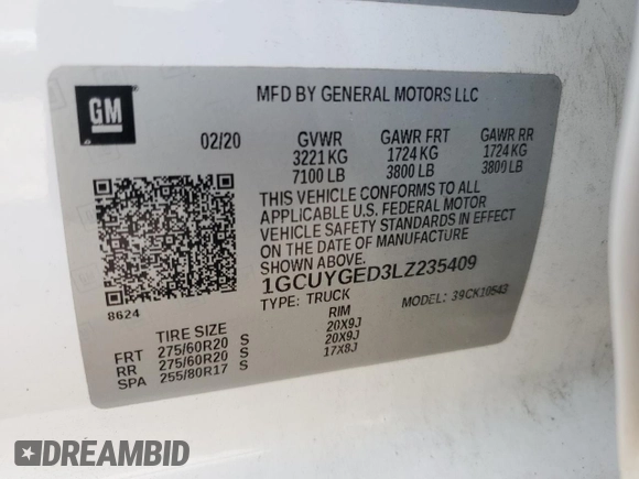 2020 Chevrolet Silverado 1500 LTZ with VIN 1GCUYGED3LZ235409, listed as a Copart auction lot 49709685 with 108,928 mi miles and Salvage Title. Bid and sale history available at DreamBid. Image 12.
