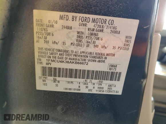 2010 Ford Escape Hybrid with VIN 1FMCU4K38AKB66672, listed as a Copart auction lot 51331815 with 371,313 mi miles and Salvage title. Bid and sale history available at DreamBid. Image 13.