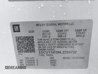 2020 Chevrolet Silverado 1500 LTZ with VIN 1GCUYGED6LZ210732, listed as a IAAI auction lot 41574439 with Not Provided miles and . Bid and sale history available at DreamBid. Image 9.