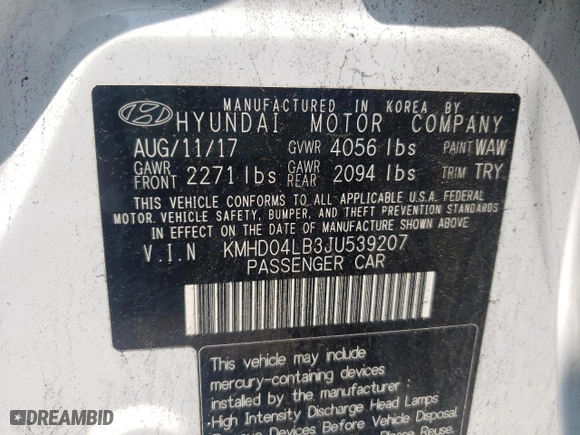 2018 Hyundai Elantra Sport with VIN KMHD04LB3JU539207, listed as a Copart auction lot 51573023 with 50,891 mi miles and Salvage Title. Bid and sale history available at carsss.com. Image 12.