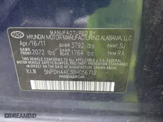 2011 Hyundai Elantra GLS PZEV with VIN 5NPDH4AE3BH056712, listed as a IAAI auction lot 41914369 with 144,513 mi miles. Bid and sale history available at carsss.com. Image 9.