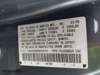 2008 Honda Accord Cpe EX-L with VIN 1HGCS22858A009161, listed as a IAAI auction lot 41499715 with 196,308 mi miles. Bid and sale history available at carsss.com. Image 9.