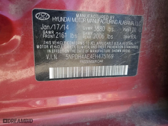 2014 Hyundai Elantra SE with VIN 5NPDH4AE4EH475169, listed as a Copart auction lot 88934815 with 144,587 mi miles and Salvage Title. Bid and sale history available at carsss.com. Image 12.