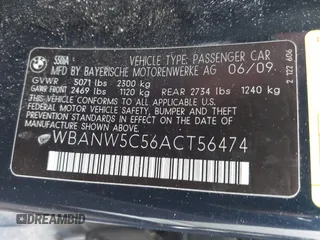 2010 BMW 5 Series 550i with VIN WBANW5C56ACT56474, listed as a IAAI auction lot 41878874 with Not Provided miles and . Bid and sale history available at carsss.com. Image 9.