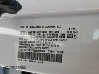 2020 Honda Ridgeline Sport с VIN 5FPYK3F15LB028128, выставлен на аукционе Copart как лот 56391005 с пробегом 48 735 миль миль и Списание • Salvage title. История ставок и продаж доступна на DreamBid. Изображение 13.