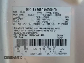2010 Ford F-150 XL with VIN 1FTEW1C88AFA71473, listed as a Copart auction lot 61420085 with 143,965 mi miles and Salvage title. Bid and sale history available at DreamBid. Image 12.
