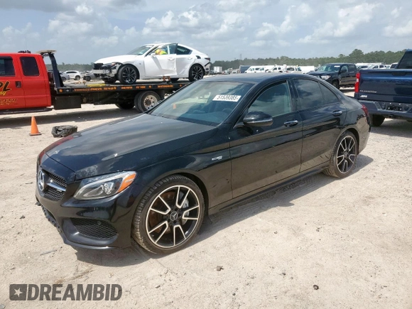 2018 Mercedes-Benz C 43 AMG with VIN 55SWF6EB2JU257667, listed as a Copart auction lot 51539385 with 48,258 mi miles and Salvage title. Bid and sale history available at DreamBid. Image 1.
