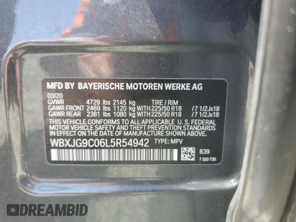 2020 BMW X1 xDrive28i с VIN WBXJG9C06L5R54942, выставлен на аукционе Copart как лот 54262435 с пробегом 65 217 миль миль и Списание • Salvage title. История ставок и продаж доступна на DreamBid. Изображение 13.