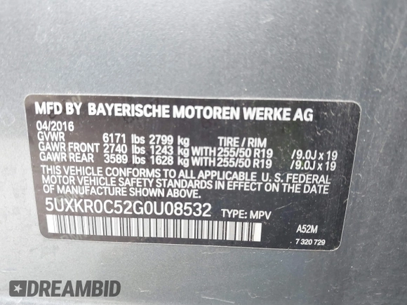 2016 BMW X5 xDrive35i with VIN 5UXKR0C52G0U08532, listed as a IAAI auction lot 41701384 with 100,881 mi miles. Bid and sale history available at carsss.com. Image 9.