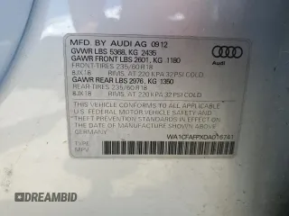 2013 Audi Q5 Premium with VIN WA1CFAFPXDA016741, listed as a Copart auction lot 52041075 with 0 mi miles and Salvage Title. Bid and sale history available at carsss.com. Image 12.