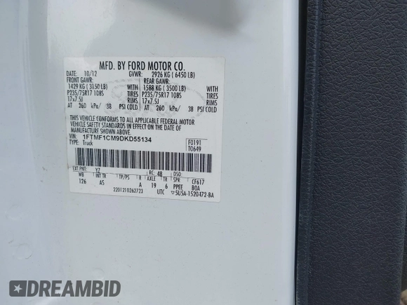 2013 Ford F-150 XL с VIN 1FTMF1CM9DKD55134, выставлен на аукционе IAAI как лот 42376923 с пробегом 74 237 миль миль и . История ставок и продаж доступна на DreamBid. Изображение 9.
